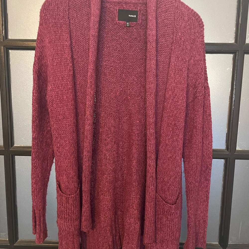 Hurley rose wine cardigan open front sweater M/L